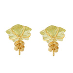 Carved Lemon Quartz Prong Emerald Gemstone In 18K Yellow Gold Floral Earrings