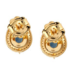 18k Yellow Gold Blue Sapphire Pave Daimaond Leaf Stud Earrings Jewelry