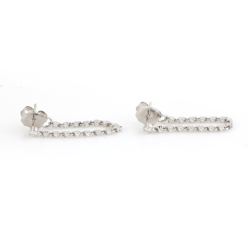 Natural Diamond Prong Chain Ear threader 14K White Gold Jewelry Gifts