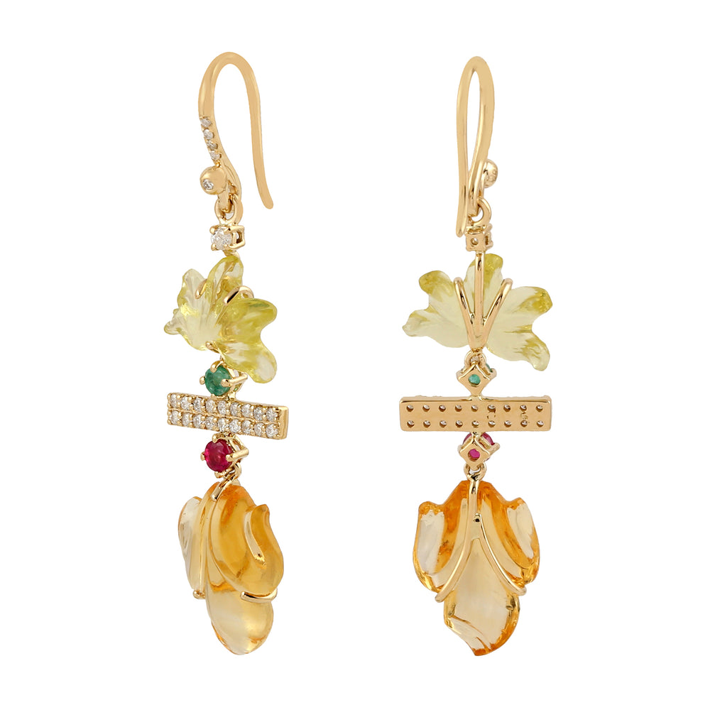 Designer Flower Dangle Earrings Gemstone 18k Yellow Gold Earrings Jewelry