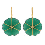 Green Onyx Flower Dangle Earrings 18k Gold Diamond Jewelry