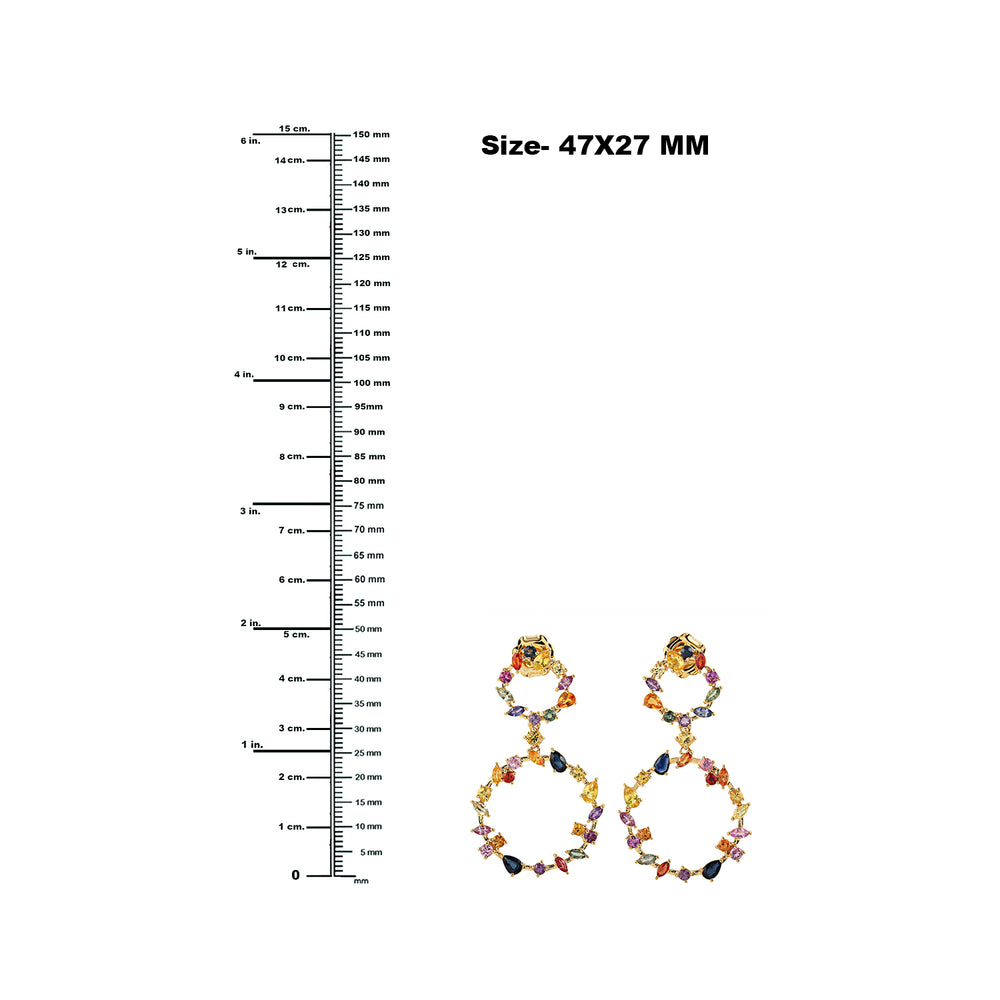 18k Yellow Gold Multi Sapphire Gemstone Dangle Earrings Handmade Jewelry