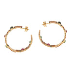 Beautiful Multi Tourmaline & Sapphire Colorful Cluster Long Hoop Earrings in 18k Gold