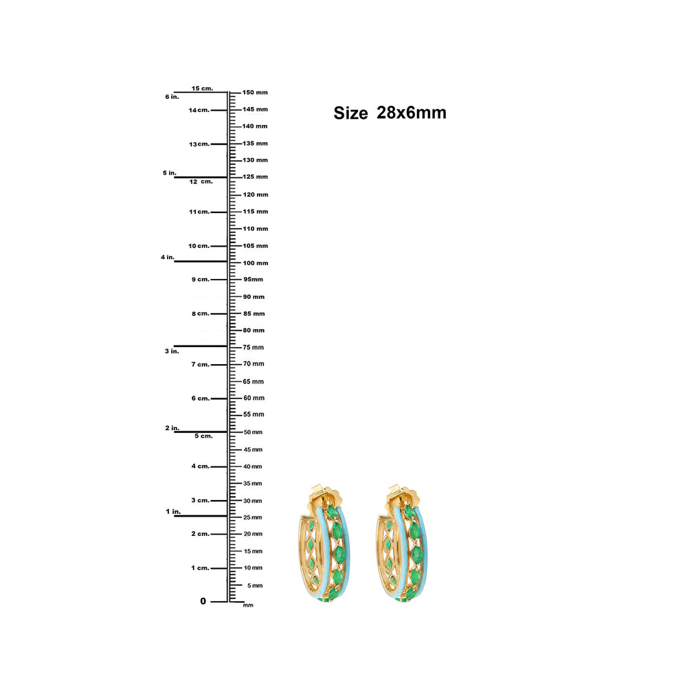 Marquise Cut Emerald Enamel Hoop Earrings in 18K Yellow Gold – Elegant Gemstone Jewelry for Her