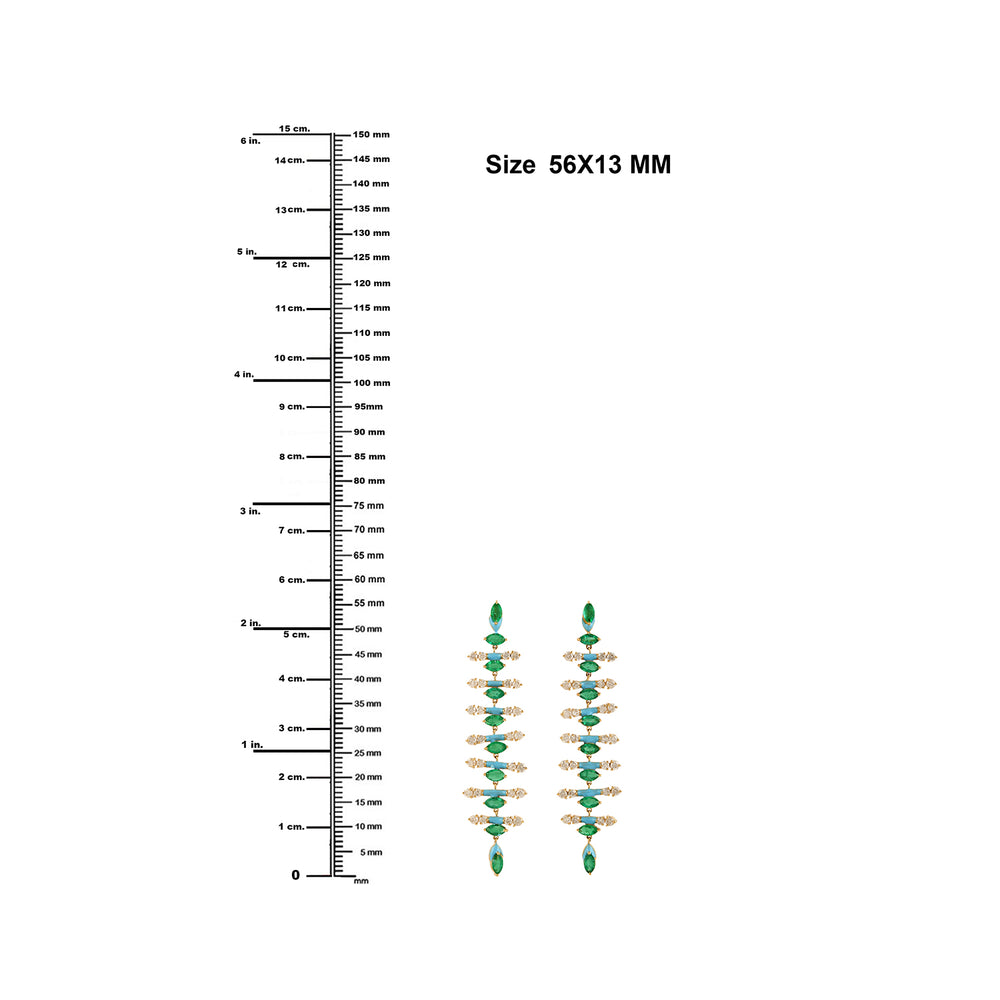 Marquise Emerald Long Enamel Chandelier Earrings with Pave Diamonds in 18K Gold – Statement Jewelry for Her