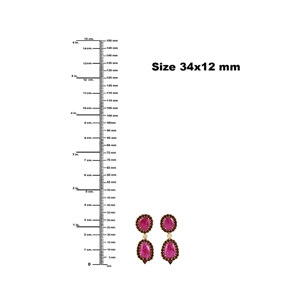 Ruby & Garnet Double-Drop Halo Earrings in 18K Yellow Gold
