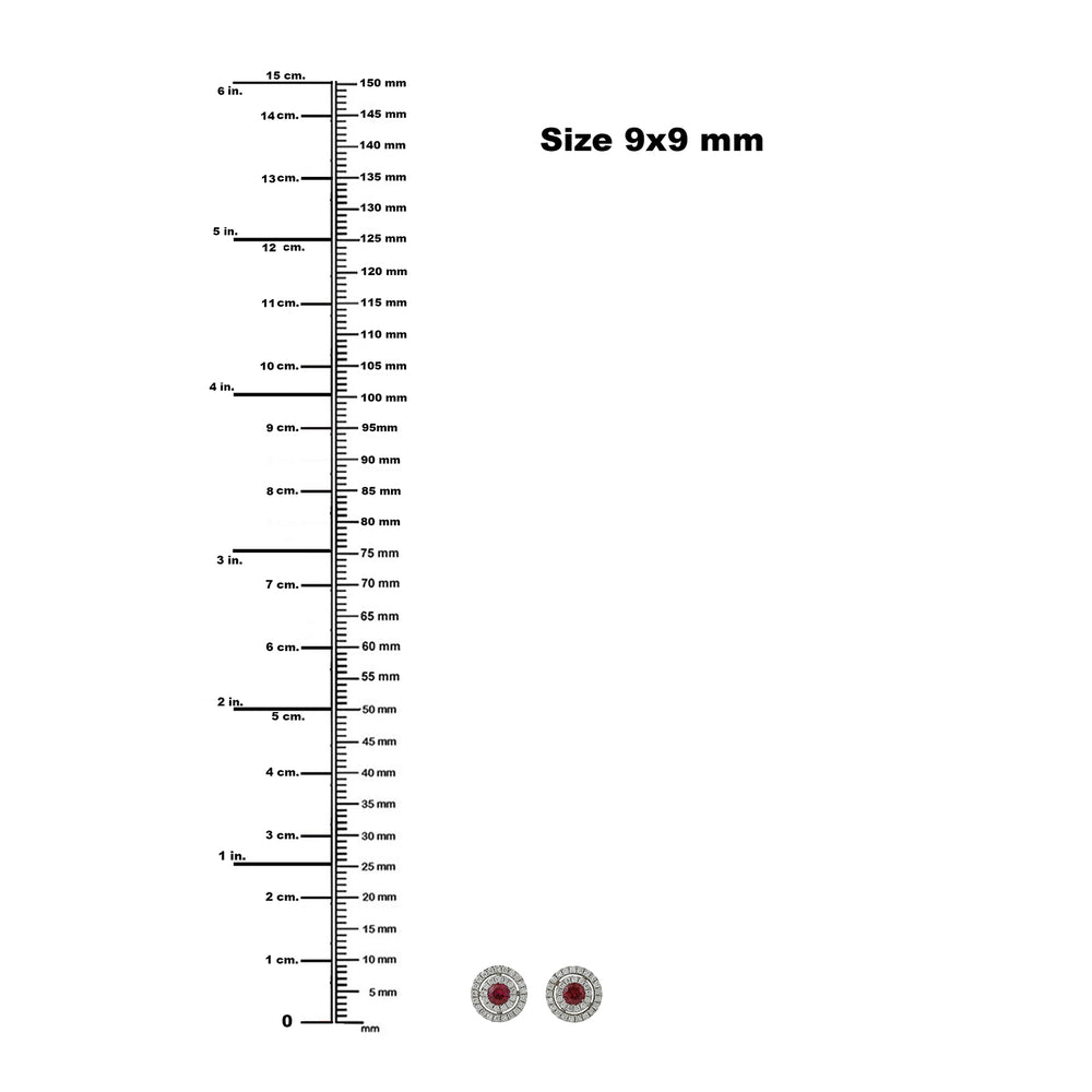 Ruby Pave Diamond Stud Earrings in 18k White Gold – Double Stud Without Push Backs