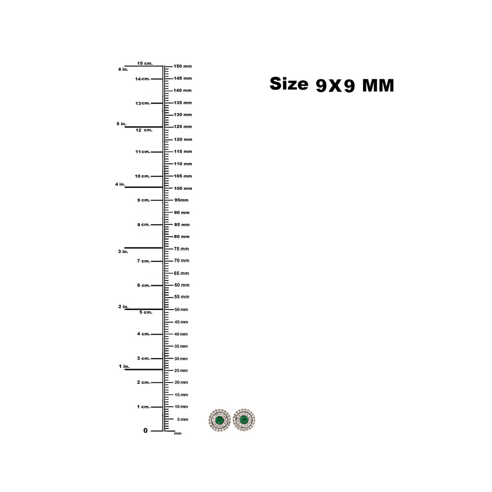 Emerald Pave Diamond Halo Stud Earrings in 18k White Gold – Without Push