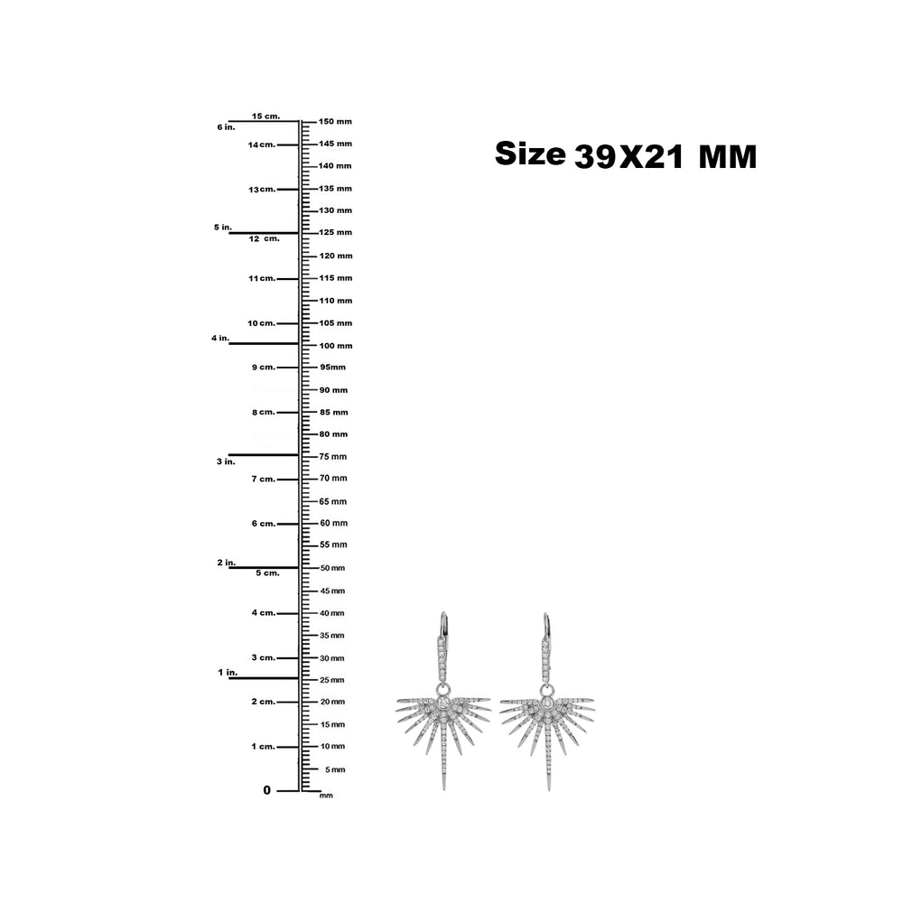 18K White Gold Pave Diamond Starburst Dangler Lever Back Earrings
