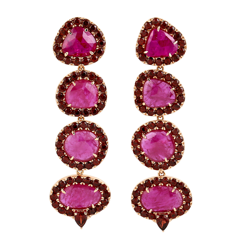 Multi-Shape Ruby & Garnet Dangle Earrings in 18K Rose Gold