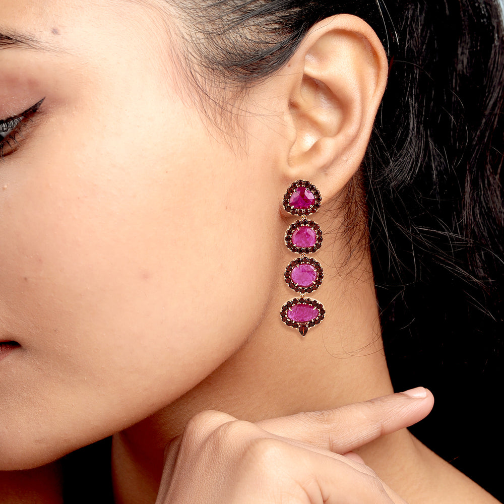 Multi-Shape Ruby & Garnet Dangle Earrings in 18K Rose Gold