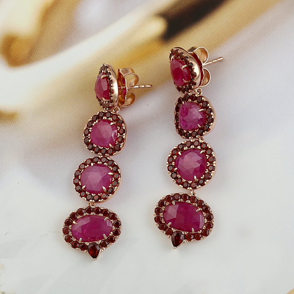 Multi-Shape Ruby & Garnet Dangle Earrings in 18K Rose Gold