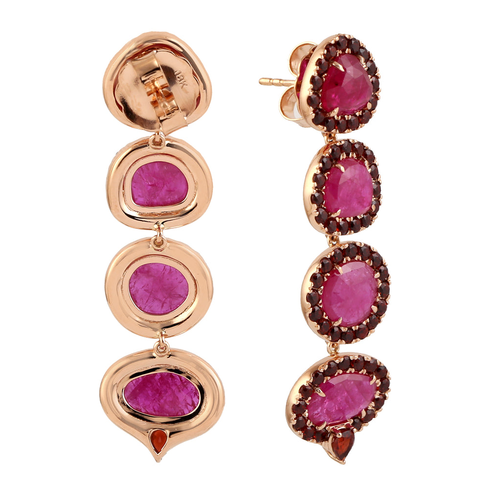 Multi-Shape Ruby & Garnet Dangle Earrings in 18K Rose Gold
