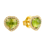 Natural Peridot Heart Shaped Diamond Stud Earrings In 14k Yellow Gold Fine Jewelry