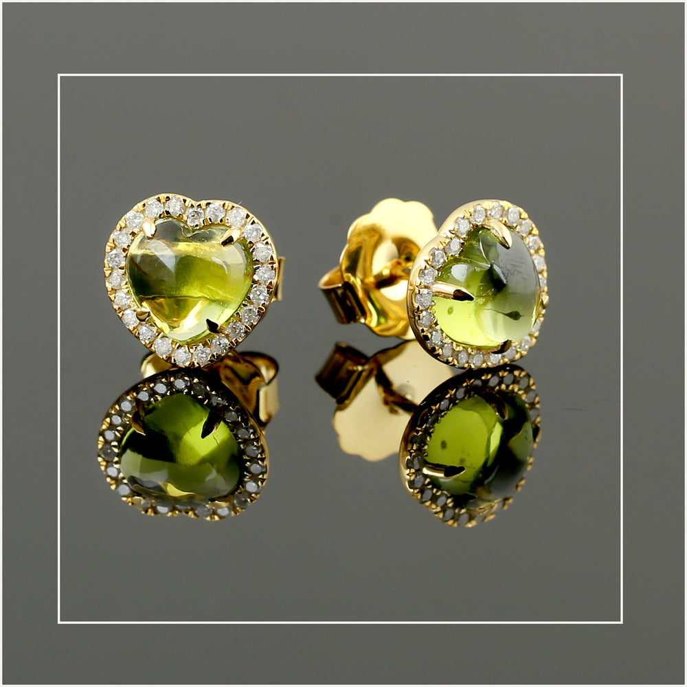 Natural Peridot Heart Shaped Diamond Stud Earrings In 14k Yellow Gold Fine Jewelry