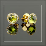 Natural Peridot Heart Shaped Diamond Stud Earrings In 14k Yellow Gold Fine Jewelry