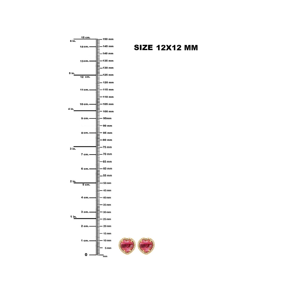 Pink Tourmaline Gemstone Pave Diamond Heart Stud Earrings In 14k Yellow Gold