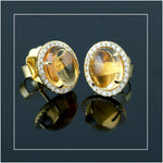 Natural Citrine Oval Stud Earrings Diamond Fine Jewelry In 14k Yellow Gold