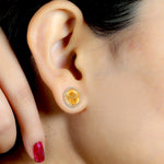 Natural Citrine Oval Stud Earrings Diamond Fine Jewelry In 14k Yellow Gold