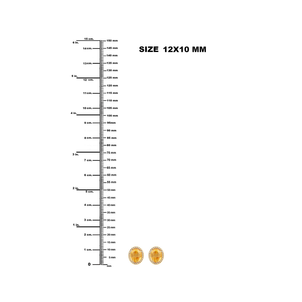 Oval Cut Citrine Gemstone Stud Earrings Pave Diamond In 14k Yellow Gold