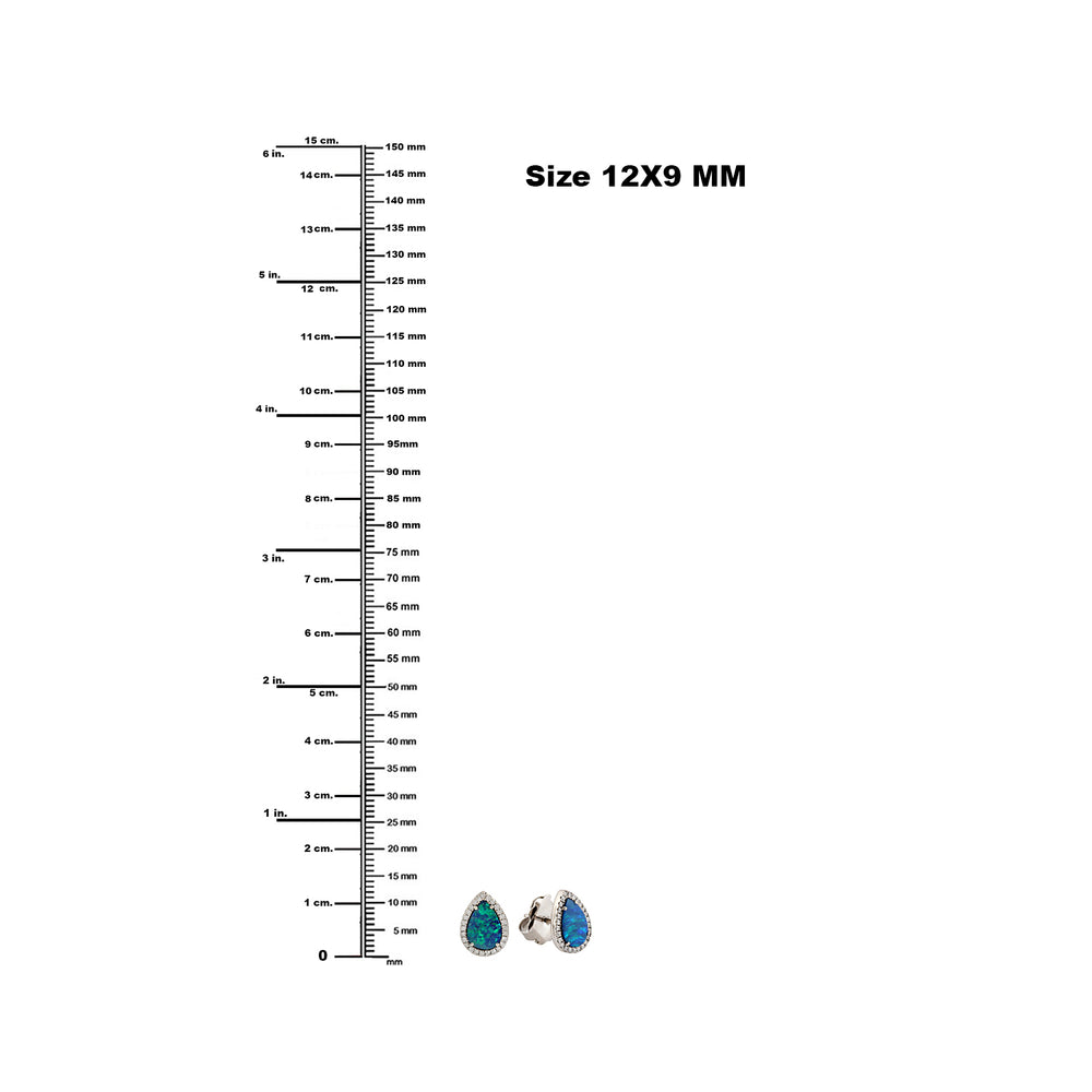 Doublet Opal Studded Pave Diamond Tear Drop Earrings In 18k White Gold