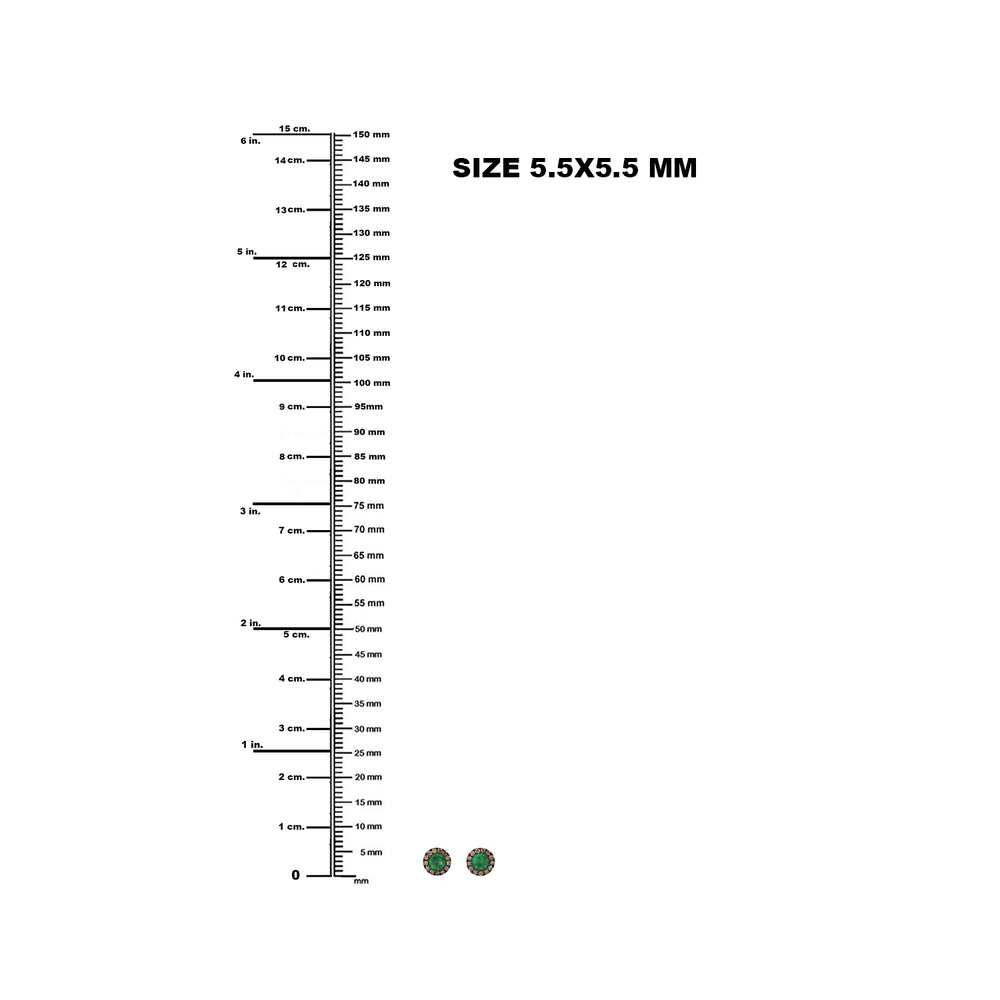 Emerald Gemstone Pave Diamond Round Mini Stud Earrings In 18k Yellow Gold