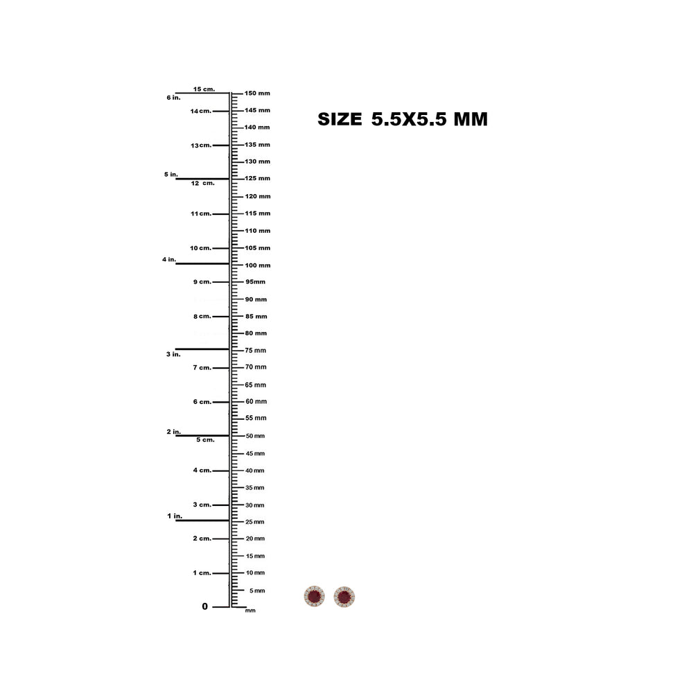 Ruby Gemstone Pave Diamond Halo Mini Stud Earrings In Rose Gold