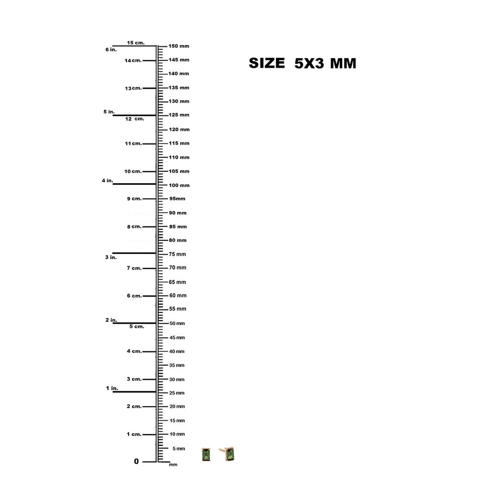 Baguette Green Tourmaline Gemstone Stud Earrings In 18k Rose Gold