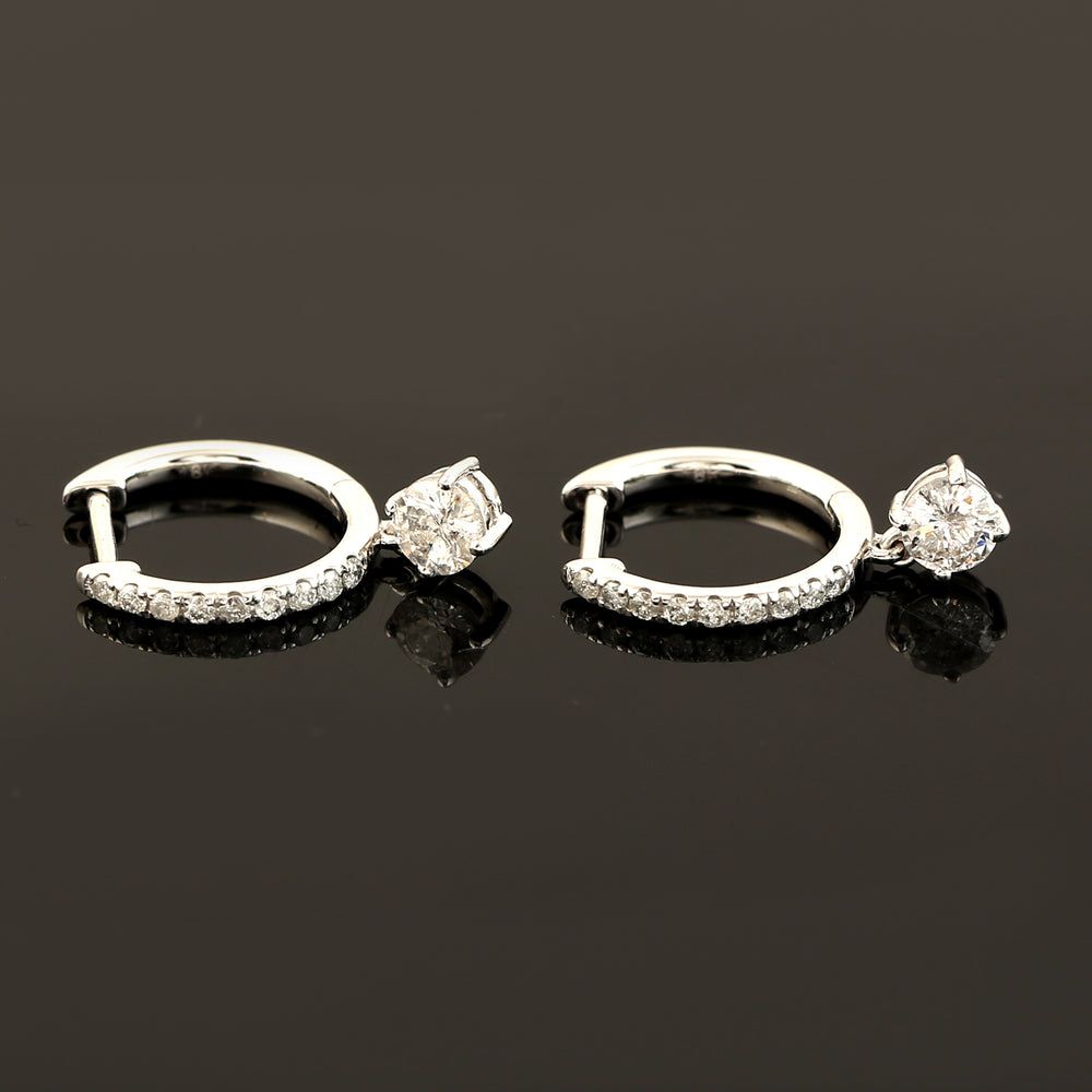 Natural Diamond Pave Latch Back Vega Hoop Earrings In 18K White Gold