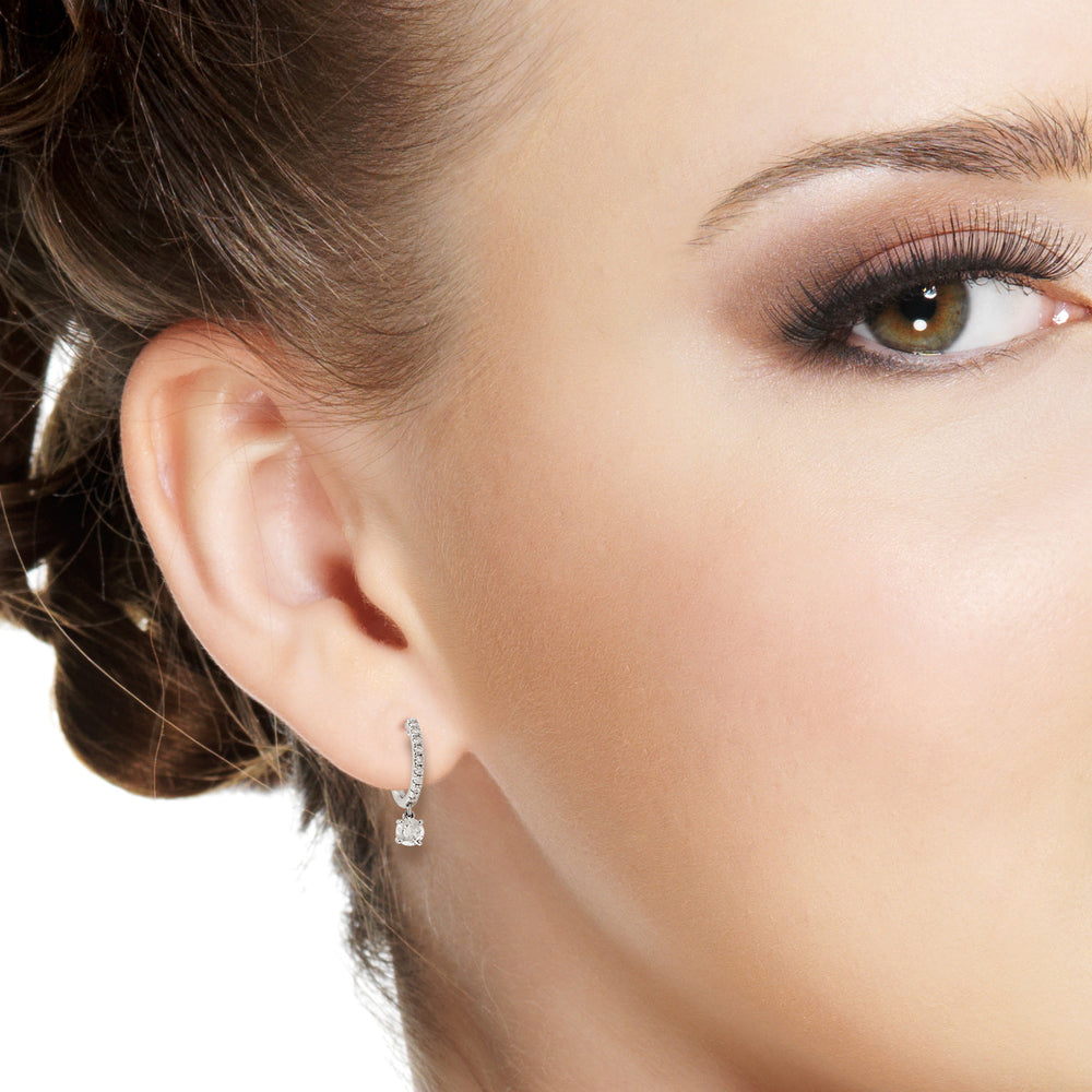 Natural Diamond Pave Latch Back Vega Hoop Earrings In 18K White Gold