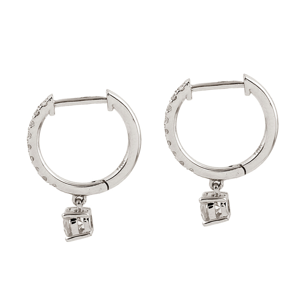 Natural Diamond Pave Latch Back Vega Hoop Earrings In 18K White Gold