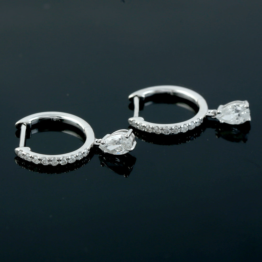 Rose Cut Diamond Pave Diamond Vega Hoop Earrings In 18K White Gold