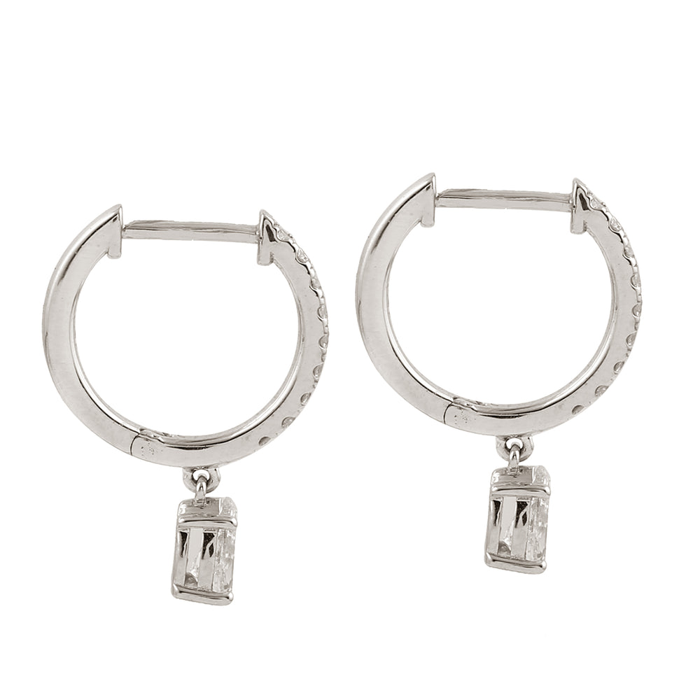 Rose Cut Diamond Pave Diamond Vega Hoop Earrings In 18K White Gold