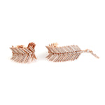 Natural Pave Diamond Leaf Shape Danglers In 18k Rose Gold Jewelry Gift For Her