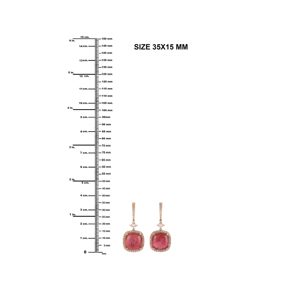 Cushion Pink Tourmaline Gemstone Pave Diamond Dangle Earrings in 18k Rose Gold