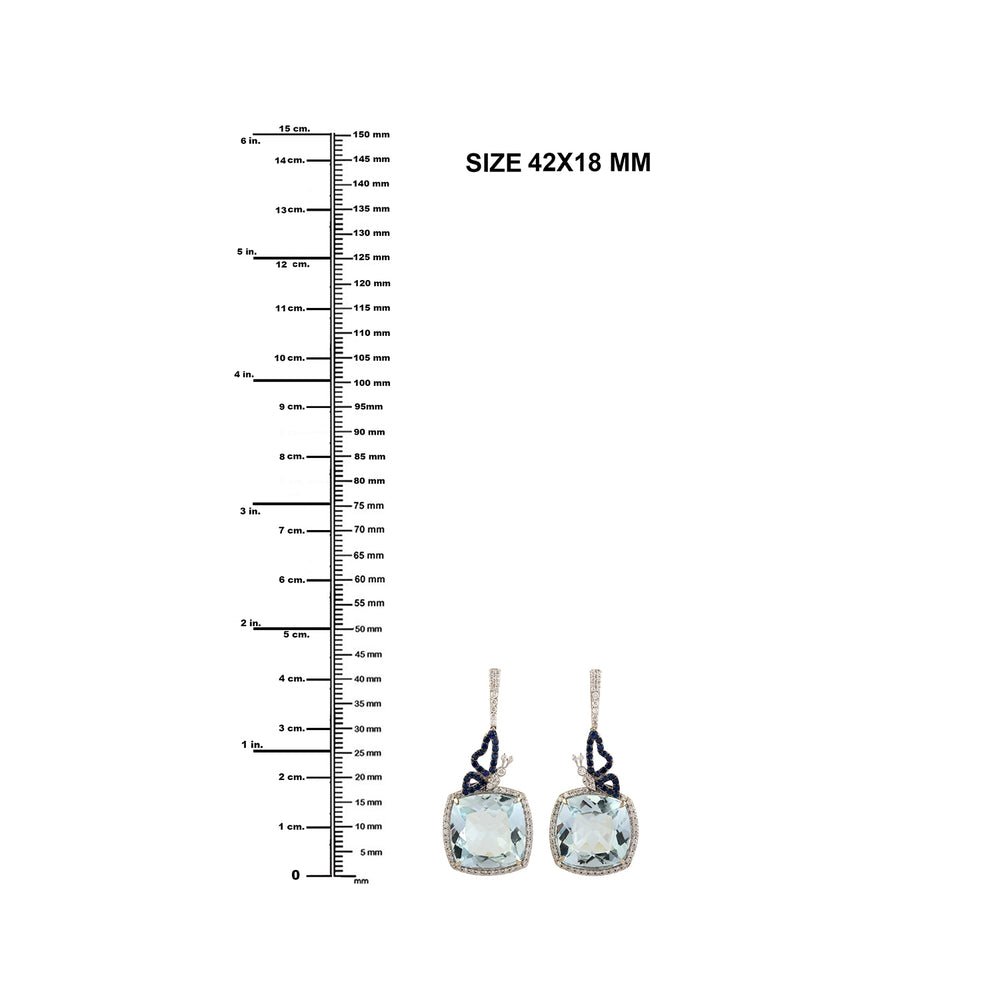Cushion Aquamarine Blue Sapphire Gemstone Pave Diamond Butterfly Dangler In White Gold