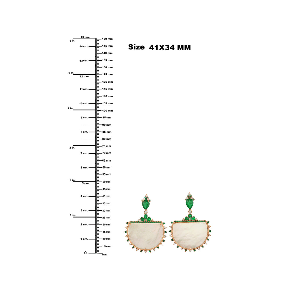 18k Rose Gold MOP Pear Emerald Gemstone Pave Diamond Dangle Earrings