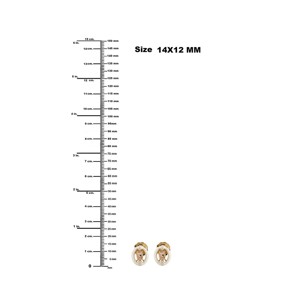 Oval Cut Morganite Rose Cut Diamond Enamel Stud Earrings In 14k Yellow Gold