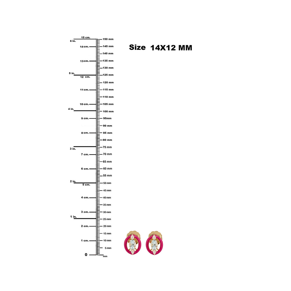 14k Yellow Gold Oval Cut Aquamarine Rose Cut Diamond Enamel Stud Earrings