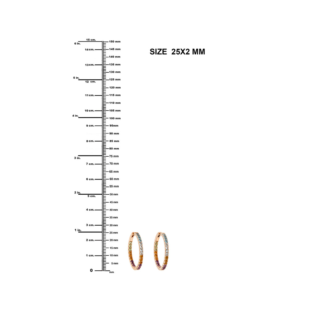 Blue Topaz Amethyst Multi Gemstone Designer Hoop Earrings In Rose Gold