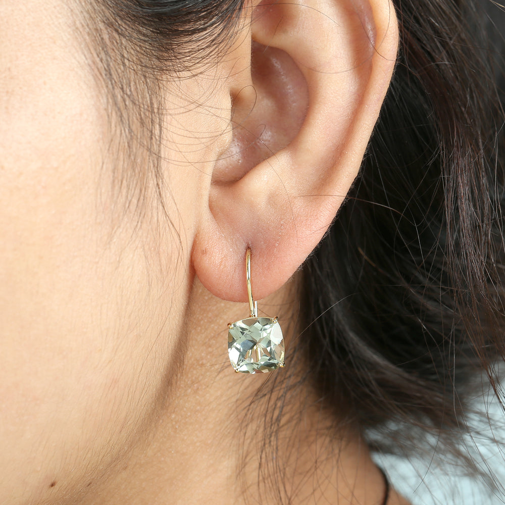 Green Amethyst February Birthstone Ear Hook In 14K Yellow Gold