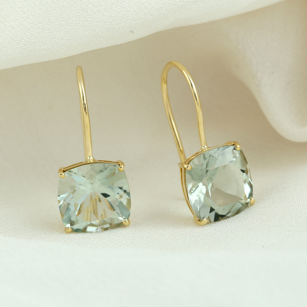 Green Amethyst February Birthstone Ear Hook In 14K Yellow Gold