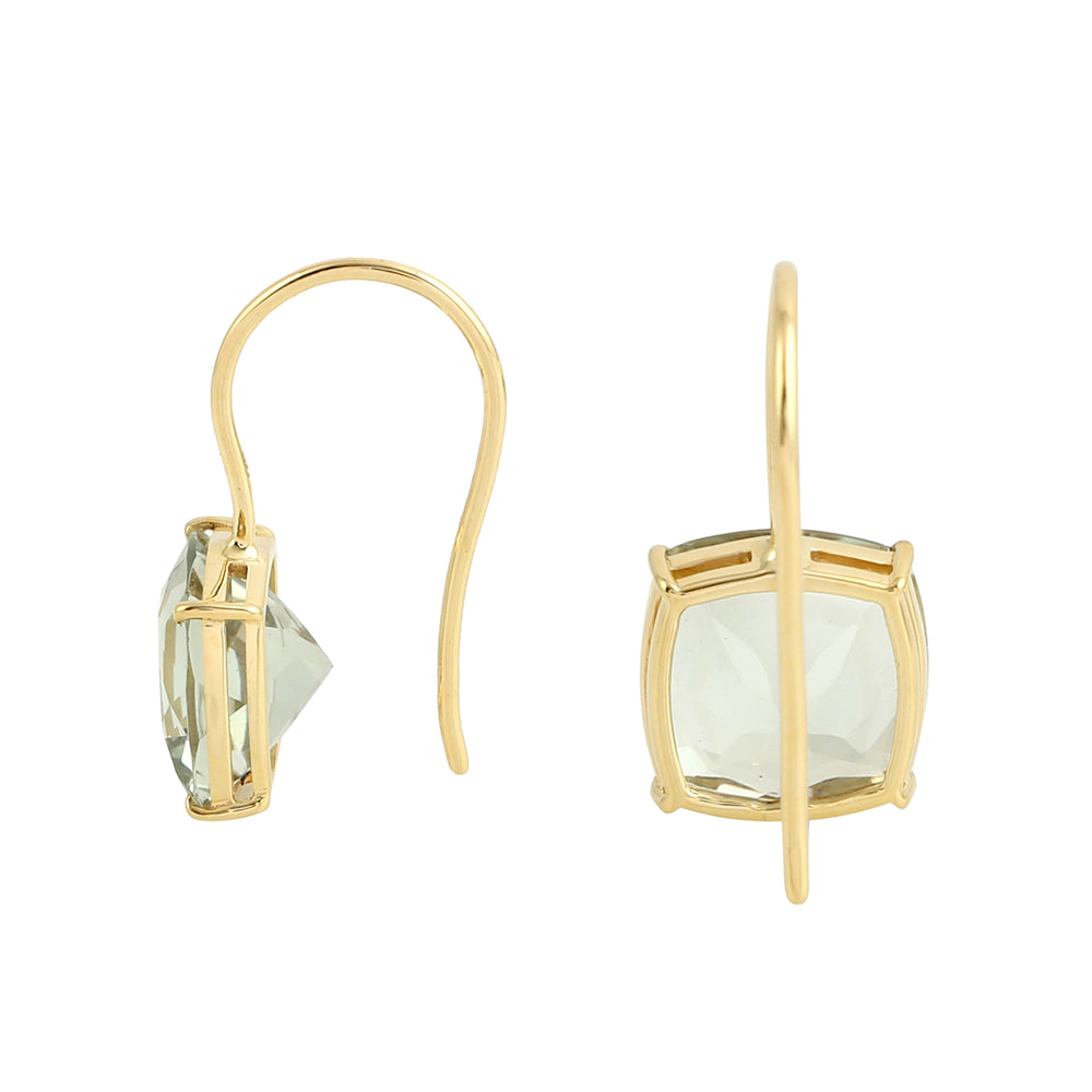 Green Amethyst February Birthstone Ear Hook In 14K Yellow Gold