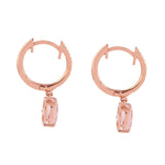 Prong Set Pink Morganite Diamond Drop Huggie Earrings In 18k Rose Gold