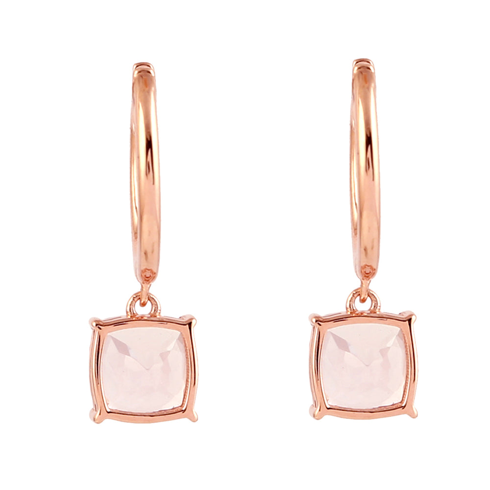 Prong Set Pink Morganite Diamond Drop Huggie Earrings In 18k Rose Gold