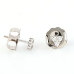 Prong Set Natural Diamond Three Stone Stud Earrings In 18k White Gold