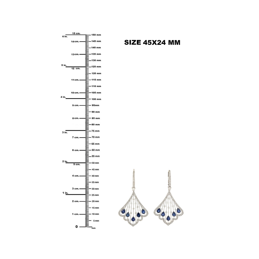 Blue Sapphire Pave Diamond Lever Back Huggie Dangle In 18k White Gold