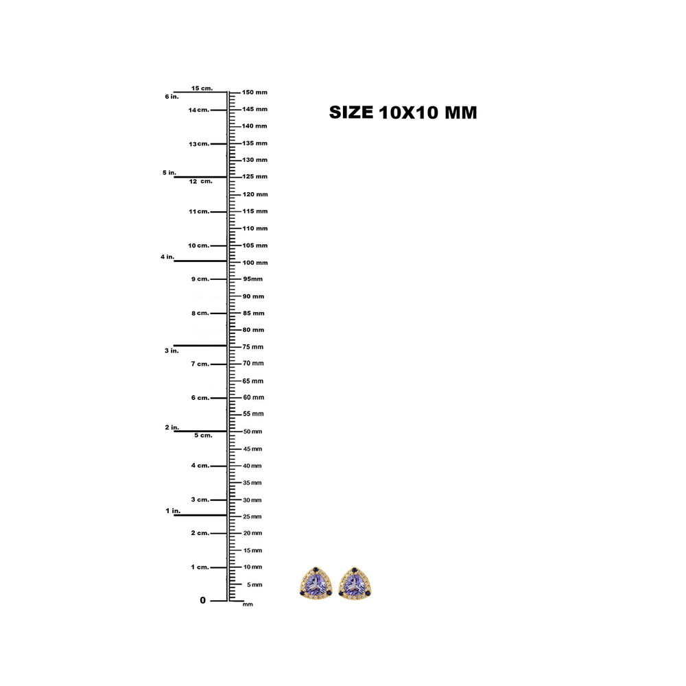 Tanzanite Blue Sapphire Pave Diamond Trillion Stud Earrings In 14k Yellow Gold