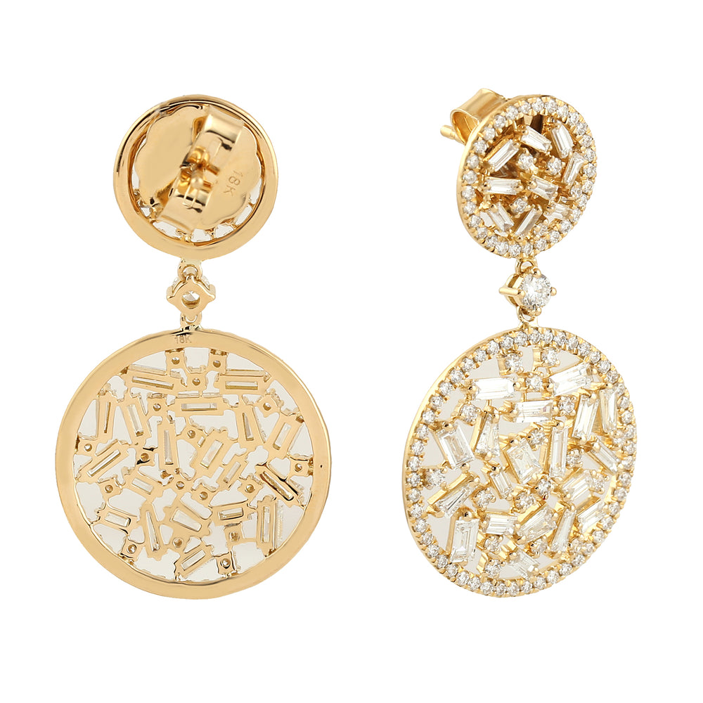 Baguette Cut Diamond Handmade Wedding Earrings In 18k Yellow Gold