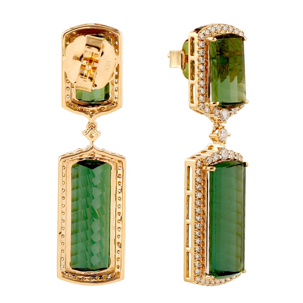 Fancy Green Tourmaline Pave Diamond Designer Dangler Made In 18k Yellow Gold